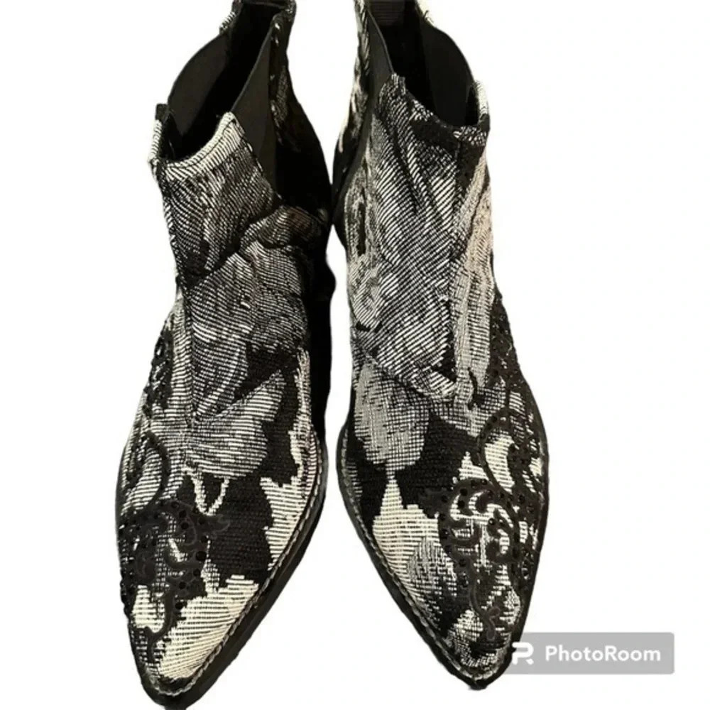 PINKO Black & Beige Brocade Ankle Boots | Made in Italy